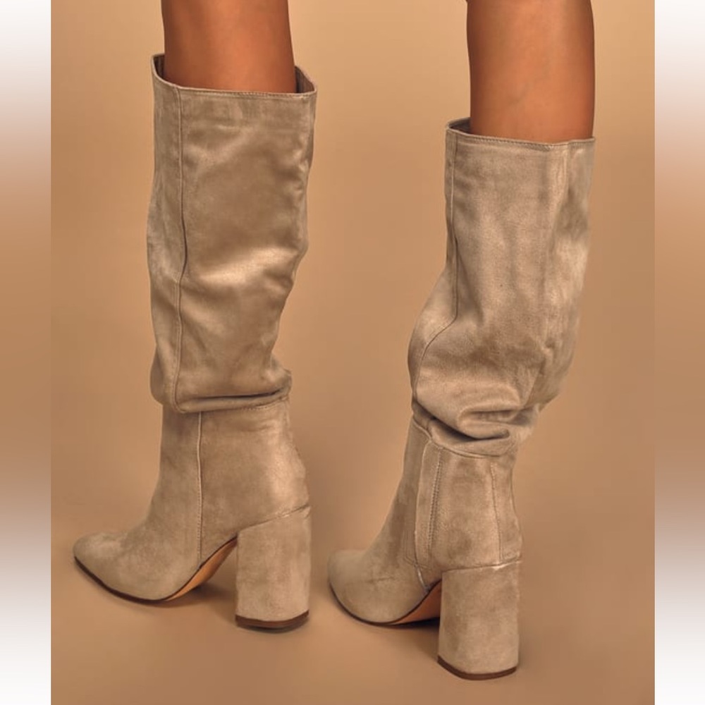 Taupe Suede Knee High Boots